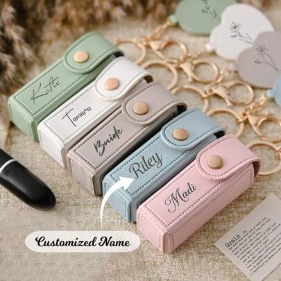 Personalized Customized Lipstick Bag Keychain, Lipstick Case With Mirror, Custom Name Anti Lost Lipstick Storage Bag, Bridesmaid Gift, Valentine's Day Gift, Engraved, Stainless, Unisex, Casual, Custom, For Father's Day, For Graduation, For Weddings, For Housewarming, School Supplies, For Teenagers, Junior High School Students, Middle School Students, High School Senior High School Students, College Students, University Students, Freshman, Sophomore, Underclassmen,Delicate Romance, Utilitarian Chic,Trinkets