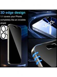 Yezodawee 360°隱私螢幕保護貼 + 3D相機鏡頭蓋，相容於Phone 17/16/15/14/13/12/11/XS Max/XR系列 - 黑色 - 查看 5