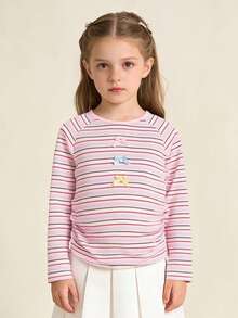 Balabala Camiseta de manga larga para niñas, cuello redondo, tela suave, colorida, cómoda de usar, adecuada para el uso diario en primavera - Tonos rojos y blancos. - Ver 5