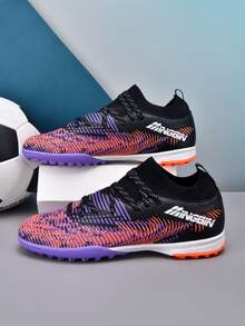 MINGBIN 1 Pair Unisex Low-Top Outdoor Natural Grass Professional Sports Shoes, PU Front Lace-Up TF Studs Short Cleats, American Football Shoes For Teens And Campus - Black Purple - View 5