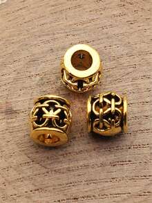 10pcs 10x9.7x9mm Large-Hole Bead With Openwork Pattern For DIY Jewelry Making Bracelet Necklace Keychain Phone Chain Making Accessories Handmade Craft Making Findings - Hollow-out Patterned Large-hole Bead - View 3