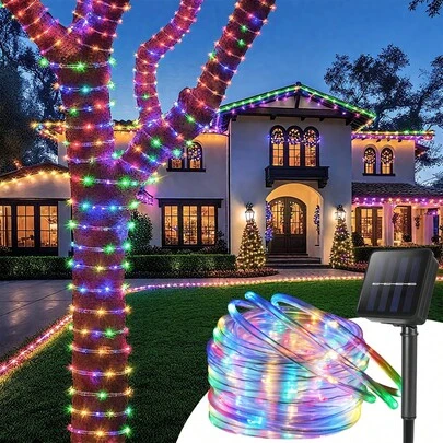 أنوار أنابيب LED شمسية متعددة الاستخدامات للخارج، أنوار سلسلة مرنة من البولي فينيل كلوريد الشفاف للحديقة والشرفة والحمام السباحة وحفلات الزفاف والعيد والهالوين، 8 أوضاع، مقاوم للماء