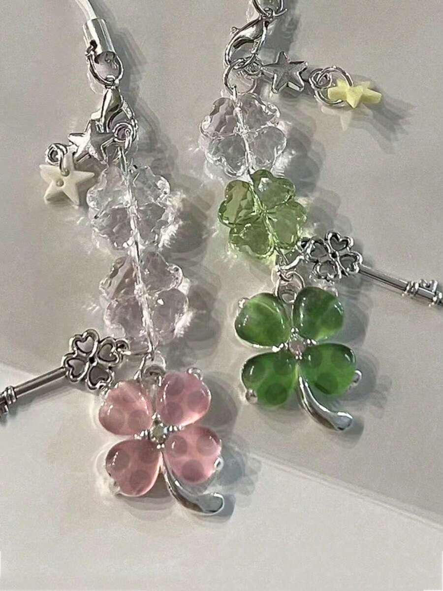 1 chiếc cỏ bốn lá, móc khóa hình ngôi sao, dây đeo điện thoại, nhựa acrylic màu hồng, kim loại, tươi mát cho bữa tiệc, phụ kiện cặp sách cho nữ, dây đeo có giá đỡ thẻ, phụ kiện ô tô, móc khóa túi, quà tặng Giáng sinh, phụ kiện ô tô, ý tưởng quà tặng cho giáo viên, bạn bè, chị em gái - Màu Hồng baby - Xem 1