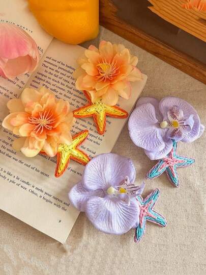 1件波西米亚风优雅度假海星花朵发夹，多功能刘海发夹，女士适用