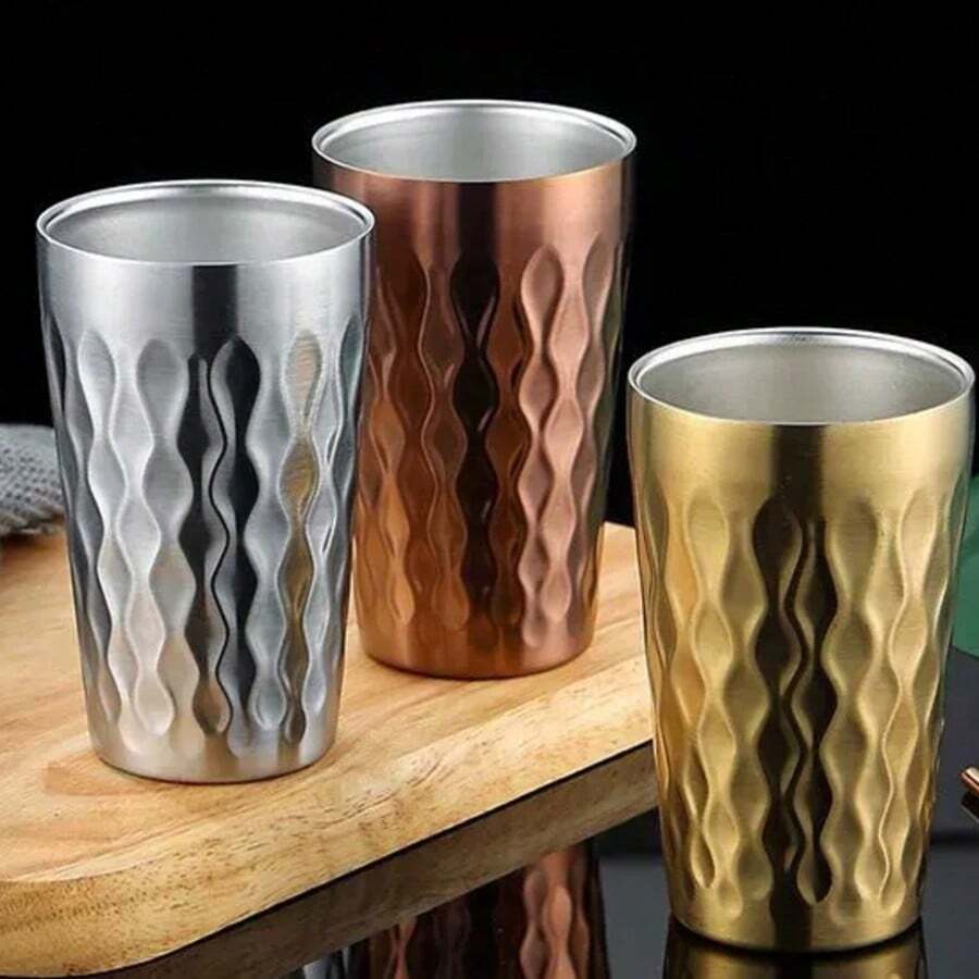 1/6pcs 304 Stainless Steel Double-Wall Flame Pattern Mug, Suitable For ...