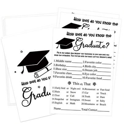 10/30 بطاقة ألعاب حفلة التخرج، بطاقات ألعاب ثقافية بطراز بسيط للتخرج، لوازم حفلة التخرج، مدى معرفتك بالخريج، هدايا حفلة التخرج للمدرسة الثانوية والجامعة