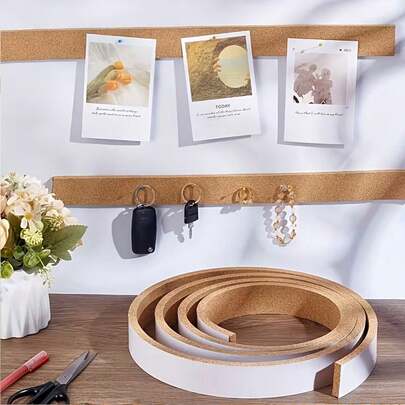 0.98 Inch Wide X 39.37 Inch Long Frameless Soft Cork Board Strips - For Cork Boards - With Self-Adhesive Backing - Suitable For Office, School, Home - Easy To Attach Notes, Photos Etc. - Self-Adhesive Cork Board Strips Background, Cork Bulletin Board, Creative Self-Adhesive Cork Strip Message Board, Photo Wall