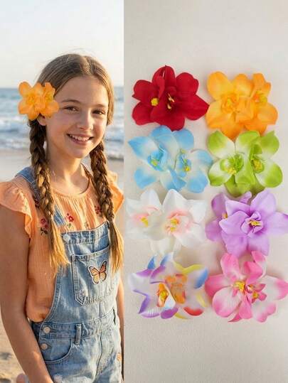 1/8个夏威夷花朵发夹，人造花朵发夹，芙蓉花发夹，莲花发夹，适合假日海滩派对、夏季热带花朵发饰、婚礼派对、女孩礼物、发爪、发夹、发卡、学习用品、头部饰品