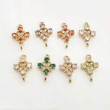 5/10颗铜镀金立方氧化锆方形四瓣花吊坠 - 适用于DIY珠宝制作、项链、手链、耳环、包包链 - 彩色 - 查看 1