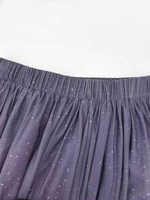 Versatile Minimalist Women's Ombre Mesh A-Line Skirt, Flowy Pleated Skirt With Wide Sheer Hem, Suitable For Brunch , Spring/Summer - Purple - View 8