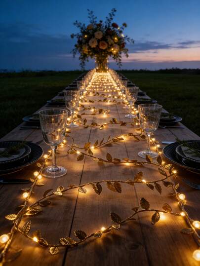 1Pc 6.56ft Gold Leaf Fairy Light String, Gold Leaf Garland, Indoor Holiday Garland Fairy Lights (Batteries Not Included), Suitable For Wedding Table Centerpieces, Wedding Backdrops, Room Decor, And Party And Holiday Table Decorations.