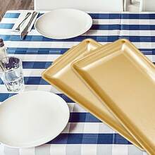 3 Pieces304 Stainless Steel Food Tray Set, 12.6-Inch Rectangular Multi-Purpose Plates, Suitable For Kitchens, Parties, Buffets, Etc., Brushed Nickel (Gold) Finish: Plates - Grey - View 3