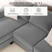 L-Shaped Convertible Sectional Sofa 3 Seater With Corduroy Fabric, Complete With Mobile Footrest, For Living Room, Apartment And Office - Xám - Xem 4
