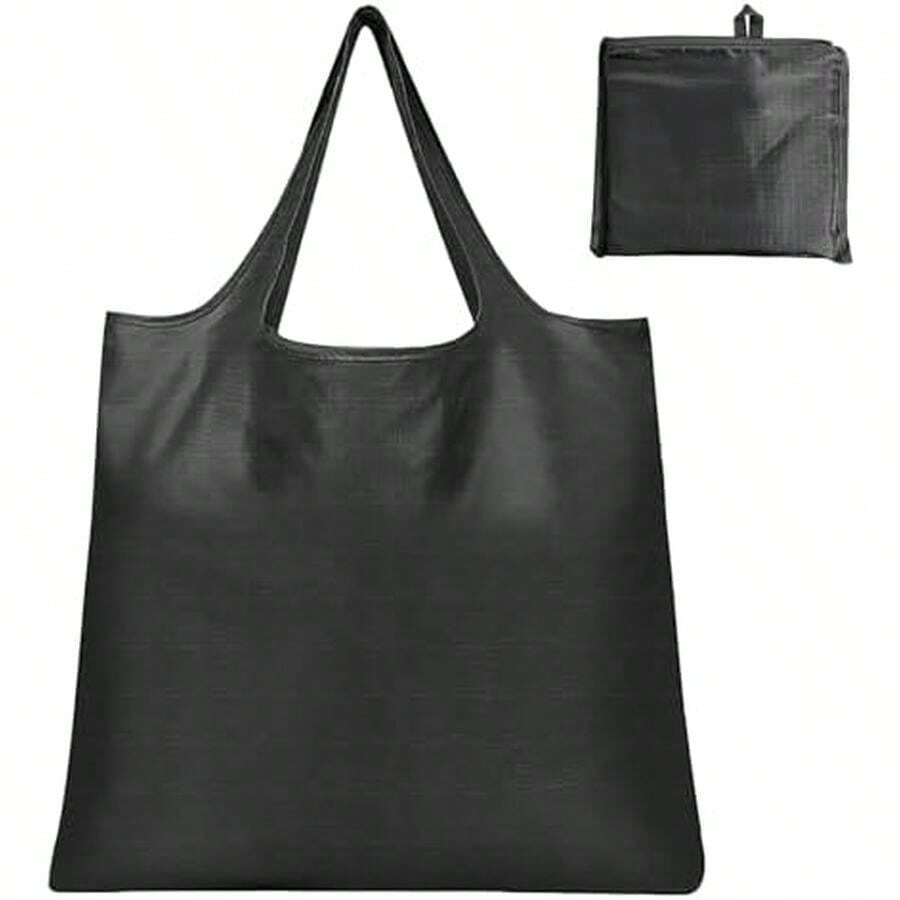 Large Foldable Shopping Bag, Reusable Grocery Bag, Used For Shopping. Reusable Handbag Weighing Up To 50 Pounds, Nylon Tote Bag, Washable,Waterproof(Black) - A1-黑色 - 查看 1