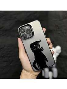 1pc Rider Black Shadow Dinosaur Element Pattern IMD Frosted Phone Case Personalized For IPhone 16ProMax Phone Case 17/16/15/14Plus/13/12/11 - Multicolor - View 3