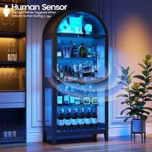 Arched Display Cabinet With - RGB Light,Curio Cabinet With Glass Doors For Collectibles,5-Tiers Tall Display Case With Human Sensor, Bookcase With Glass Shelf For Medal/Figure (Natural) - Xem 3