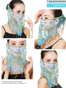 Belly Dance Sequin Decorated Veil And Coin Tassel Waist Accessories Set, For Stage Performance, Party, Dance - Multicolor - View 30