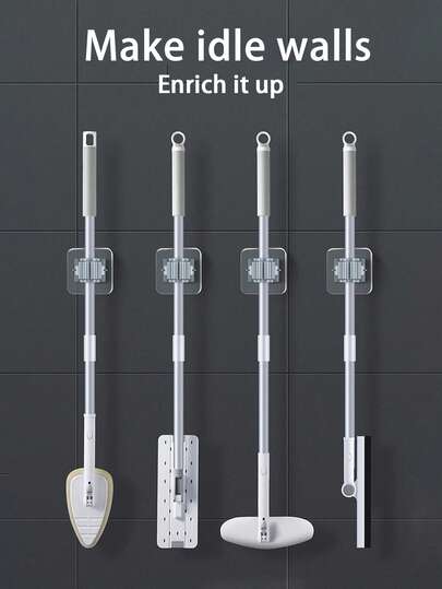 8/6/4/2/1pc Mop Hooks, Mop Holders, No Drill Mop Clips, Bathroom Shower Hooks, Kitchen Wall Mounted Storage Racks, Made Of Durable Stainless Steel, Simple Design Fits Various Home Decor, Non-Slip Hooks Ensure Mop Stability, Easy No-Drill Installation