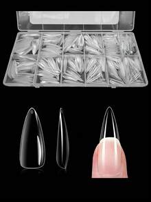 Bộ 600 móng giả trong suốt/hộp, hình dáng vừa/dài như móng hình quan tài, vuông, hạnh nhân, nhọn, oval, tròn, cỡ 10/12, móng dán, dụng cụ làm móng tại salon và tự làm tại nhà cho nữ. - Xem 15