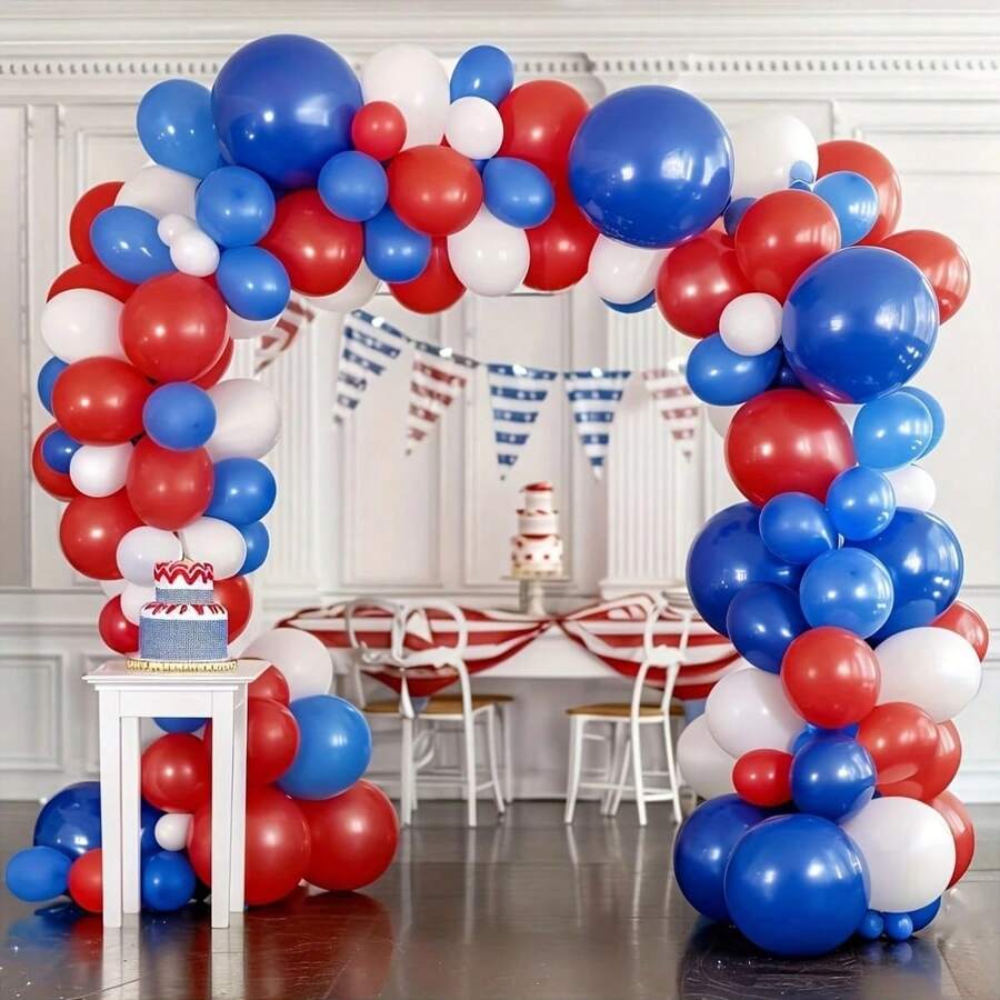 124Pcs Red White And Blue Balloon Arch Kit,Royal Blue Red White Balloon Set Different Sizes Pack For Balloon Garland As 4th Of July Decorations,Independence Day Theme Party Decorations,Birthday Party Supplies - Multicolor - View 1
