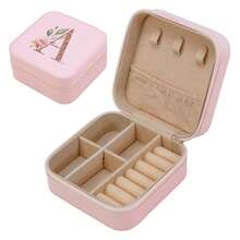 2026 Best-Selling Classic False Leather Jewelry Box With Zipper Closure - Waterproof And Lightweight, Suitable For Travel, Featuring A 26-Letter Floral Design, Detachable Necklace Display Stand And Compartments For Rings And Earrings - Elegant Jewelry Gift For Women, Decorative Lid, Storage Solution, Jewelry Box - A - Xem 6