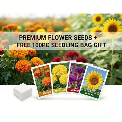 The Colorful Flower Planting Kit Includes Seeds For Four Types Of Flowers: Marigold, Calendula, Cockscomb, And Sunflower, Along With 100 Non-Woven Fabric Seedling Bags.
