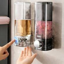 1个酒店风格浴室皂液器 | 大容量透明可重复灌装瓶 | 免钻孔壁挂式支架 | 防漏按压瓶 | 浴室台面收纳架 - A - 查看 3