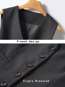 Women's Solid Color Vest, V-Neck Jacket, Slim Fit, Spring/Autumn, Fashionable Commuter, Open Door Access, Apparel Summer - Grey - View 3