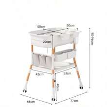 Cambiador para Bebe Bañera para Bebe Alta Impermeable Portátil con Ajustable en 3 Alturas Cojín 4 Canasta de Alenamiento 3 Bolsa de Alenamiento 360°Ruedas 77 * 66 * 96cm - Gris - Ver 2