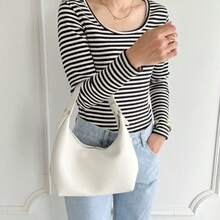 Túi xách kiểu dáng thường ngày bằng da giả mềm mại hình lưỡi liềm - Túi đeo vai rộng rãi kiểu Hobo có khóa kéo. - trắng - Xem 4