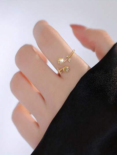 خاتم وردة وزنبق ذهبي/فضي مزدوج، نحاس فاخر، هدية زفاف، خاتم موضة عروس، اكسسوارات زفاف، مناسب لعيد الزواج/العروس/وصيفة العروس