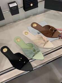 女款高跟一腳蹬涼鞋，2026夏季戶外穿著新款，尖頭細高跟露趾性感拖鞋，小貓跟 - 杏色 - 查看 4