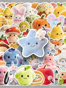 50pcs Kawaii Funny Food Stickers Cartoon Dog Animal Stickers Cute Fruit Stickers Scrapbook Aesthetic Stickers Pack Motocross Stickers Waterproof Vinyl Stickers Bulk For Water Bottle Skateboard Luggage Laptops Bumper Theme Party Supplies - B - View 1
