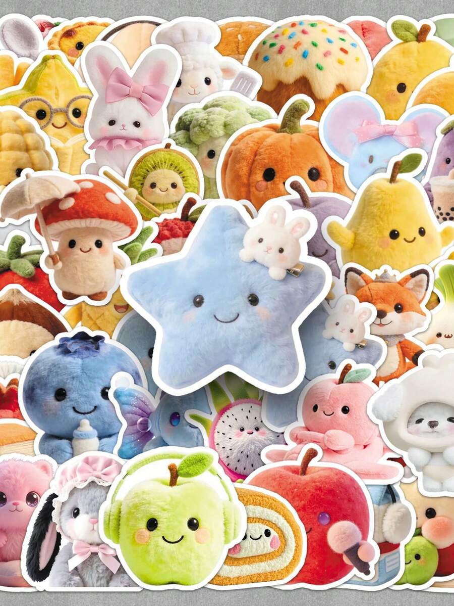 50pcs Kawaii Funny Food Stickers Cartoon Dog Animal Stickers Cute Fruit Stickers Scrapbook Aesthetic Stickers Pack Motocross Stickers Waterproof Vinyl Stickers Bulk For Water Bottle Skateboard Luggage Laptops Bumper Theme Party Supplies - B - View 1