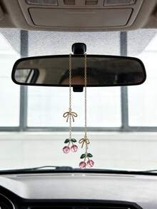 1pc Cherry Knot Car Rearview Mirror Decor, Car Interior Accessory - A - View 3