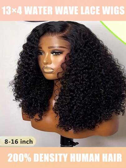 Elegant Black Curly Bob Wig With 13X4 Lace Front For Women Preplucked, And Suitable For All Hair Types Water Wave Short Bob Wigs For Women Human Hair Wigs 200% Density Natural Black Water Wave Curly Bob Wig Transparent Lace Front Wigs Human Hair For Women 16 Inch, Wet And Wavy Short Style Perfect For Beginners Natural Look Basics Style Clear Lace,Ideal For Women's 8-16Inch Water Wave Short Bob Wigs For Women