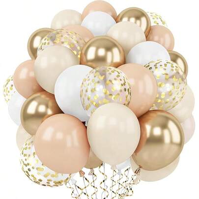 金色白色沙粒彩纸气球，35个12/10英寸米色金色裸色中性气球，适用于生日、婚礼、新娘送礼会等派对装饰