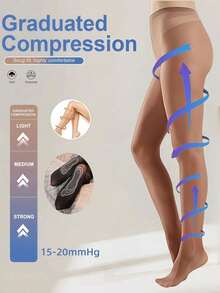 1/3 Pairs Women's 15mmHg Compression Pantyhose, Foot Grip Silicone, Graduated Compression Shaping Legs And Butt, Ultra-Thin Semi-Sheer Tights, Available In Black, Apricot, Coffee And Other Colors, Elegant, Comfortable And Skin-Tight, Smooth Sheer Pantyhose, Women's Compression - Multicolor - View 3