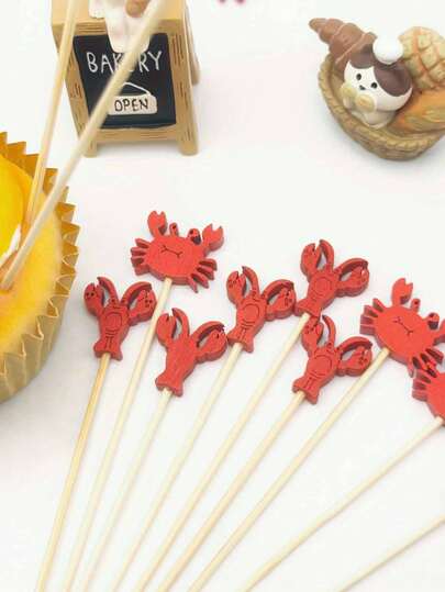 10/20/100pcs Lobster Shaped Bamboo Skewers, Seafood Theme Party Supplies, Themed Cocktail Picks, Fruit Picks, Sushi Picks, Sandwich Picks, Burger Picks