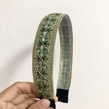 刺绣花卉发箍，复古防滑发圈 - 薄荷綠 - 查看 4