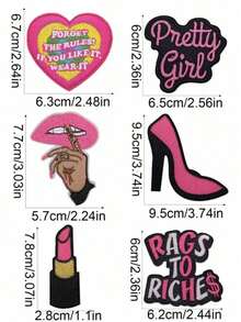 6/12pcs Personalized Girl Letter & Red Lip High Heel Embroidery Heat Transfer Patches DIY Clothing Iron-On Patches Suitable For Backpacks, Jackets, T-Shirts, Hats, Dresses - Multicolor - View 7