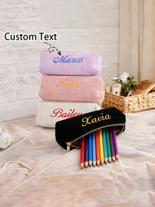 [Personalisierbar] Personalisierter Namens-Federmäppchen, Individueller Stifteetui | Rosa/Lila/Beige - Großraumorganizer für Schulmaterial & Kosmetik. Geeignet für Mädchen; Besteht aus strapazierfähigem Cord-Material und Reißverschluss - Perfekt für Teenager, Frauen und Studenten. - Verschiedenfarbig - Übersicht 4