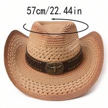 Western Style Gradient Straw Hat With Rivet Leather Belt, Beach Vacation & Outdoor Riding Sun Hat - Straw Hat - View 5