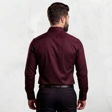 Men's Satin Shirt Premium Fabric Simple Regular Fit Button - Burgundy - View 3