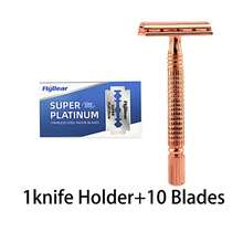 Dao cạo tay mạ vàng hồng, cán kim loại, lưỡi dao hai cạnh bằng thép không gỉ, dụng cụ cạo và tẩy lông, bao gồm 10/20/40/100 lưỡi dao thay thế có cán, có thể tái sử dụng. - Nhiều màu - Xem 11