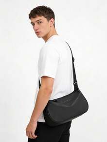 Cdie Kdbl 'Textured Waterproof Fabric Men's Crossbody Bag, Simple, Commuting, Sports, Casual Shoulder Bag, Dumpling Bag, Large Capacity Crescent Bag, Unisex Bag, Campus Student Bag' - Black - View 4