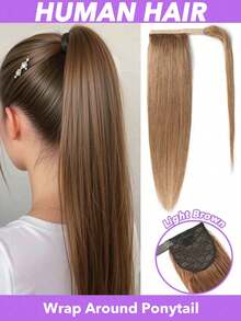 直发马尾接发 长直发环绕式马尾辫 女士夹式马尾辫接发 真人发 棕色马尾辫 假发 日常佩戴 8-24 26 28 英寸（自然黑#1B 深棕#2 浅棕#6） - 彩色 - 查看 22