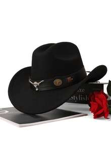 1 件男女通用涤纶波西米亚风休闲派对毡帽、软边帽、软呢帽、西部牛仔帽、时尚百搭通勤、秋冬 - 西部禮帽 - 查看 14