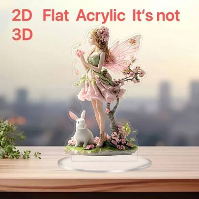 1pc 2D Acrylic Flat Desktop Decor, Cute Style, Suitable For Kitchen, Home, Living Room, Office, Wedding, Decorative Art, With Base, Perfect Holiday Gift, No Power Source