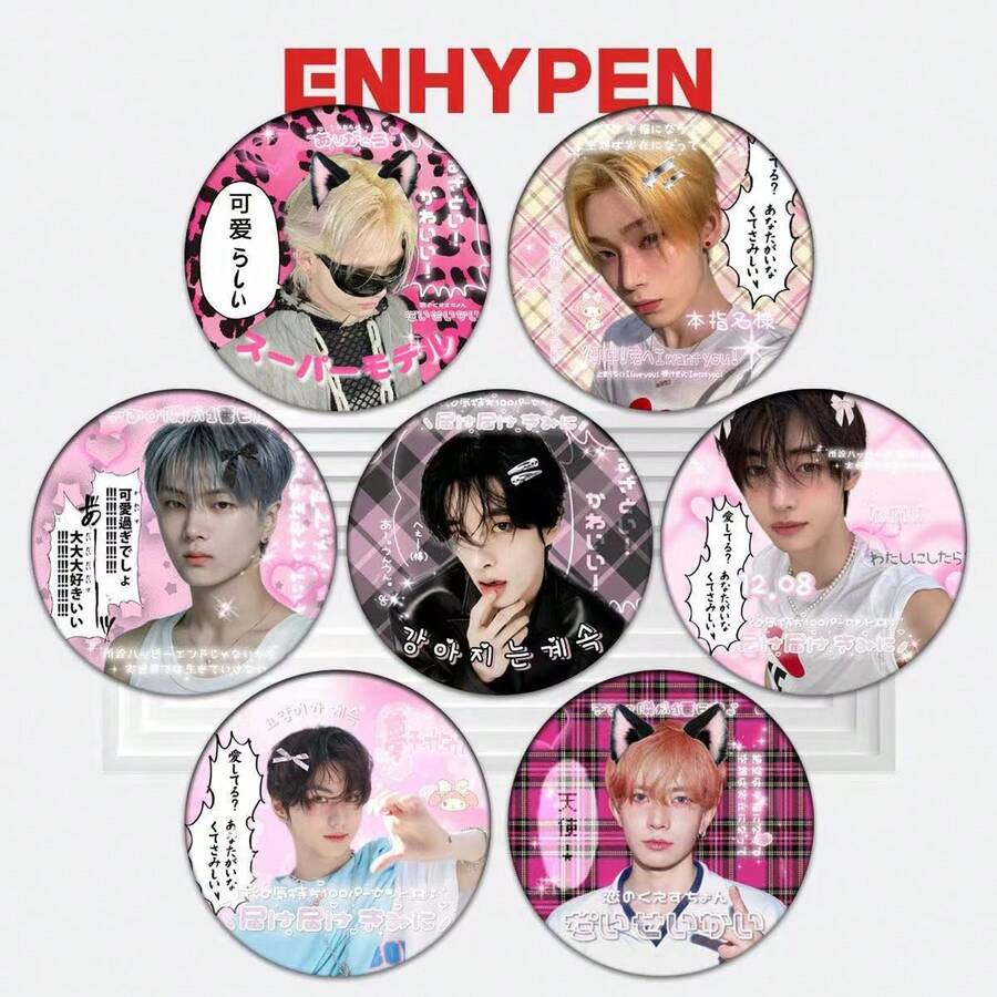 EN/HYPEN徽章，Sunghoon，JUNGWON，JAKE，NI-KI卡通卡片框贴纸，可爱包包挂饰，偶像照片卡夹吊坠，铅笔盒装饰，闺蜜胸针，粉丝收藏礼物，节日/生日礼物 - 彩色 - 查看 1
